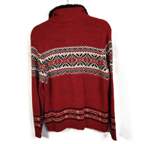 Vtg CAROLYN TAYLOR Cardigan Sweater Large Women's Red Knit Full Zip Faux Fur - Picture 4 of 6